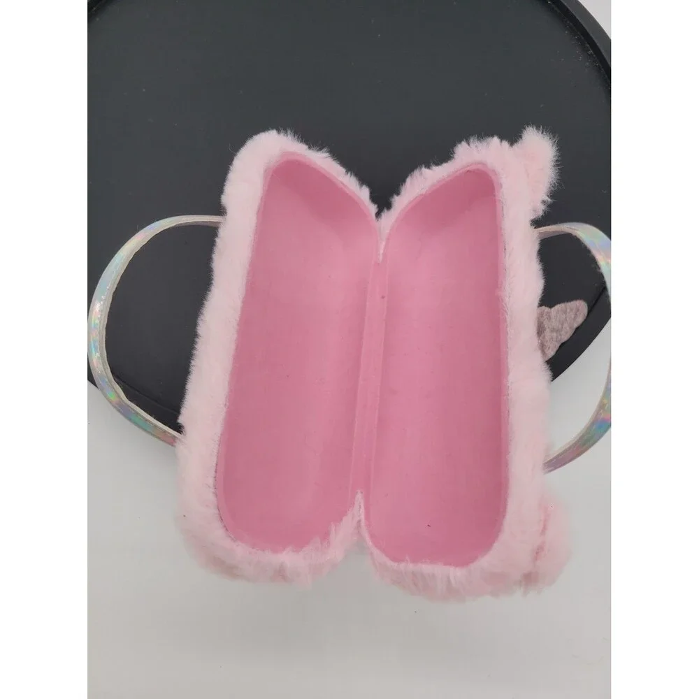 Eyeglass/Sunglass Case, Faux Pink Fur Unicorn w/Silver Horn & Carry Handles